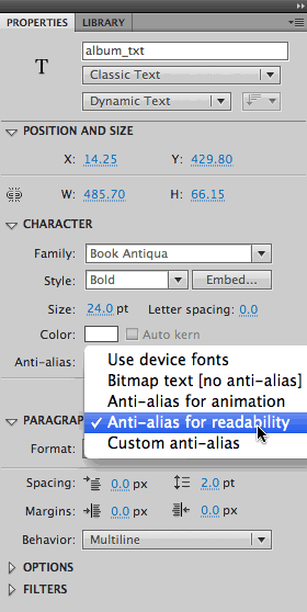 Screen capture: Dynamic fonts, Step 2 